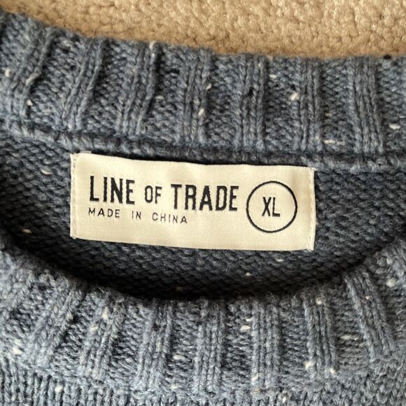 Line of Trade Sweater Mens XL Blue Speckled Donegal Wool Blend Elbow Patches - Picture 2 of 6